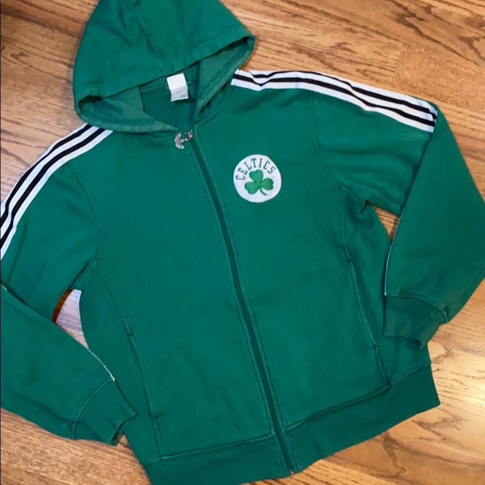 🔰ADIDAS Classic Green 3 Stripe Hoodie w/Pockets M